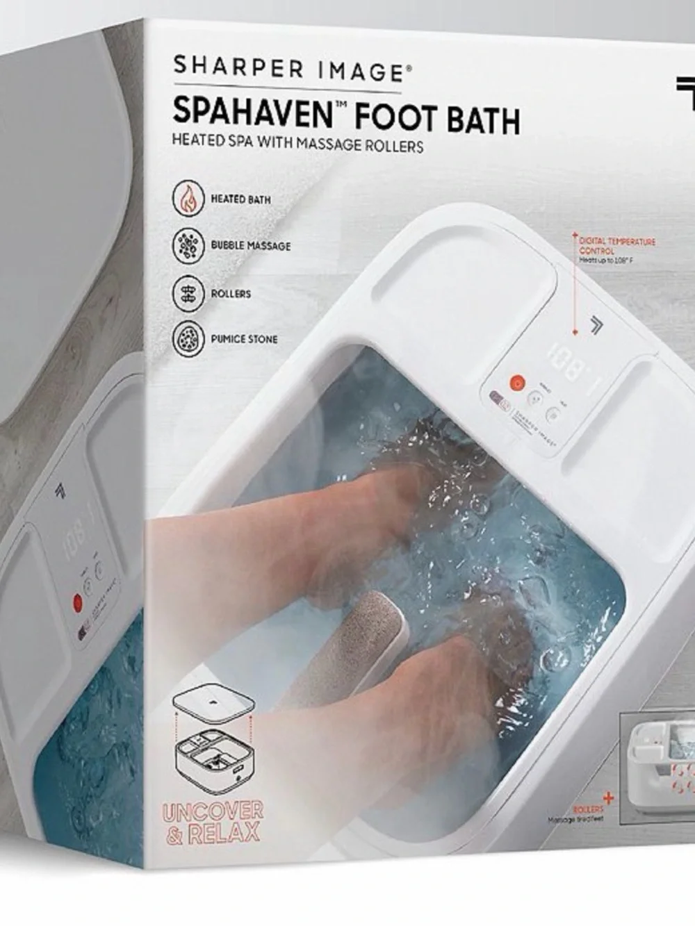 Sharper Image White SpaHaven Foot Bath with Massage Rollers